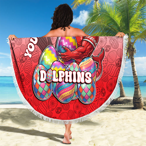 Personalized Dolphins Beach Blanket Easter Mascot - Colorful Eggs Cartoon Style