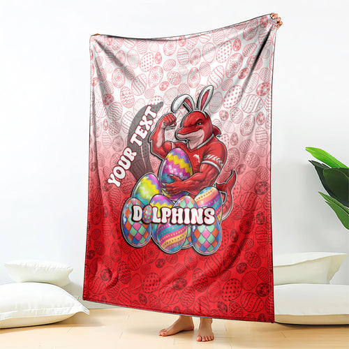 Personalized Dolphins Blanket Easter Mascot - Colorful Eggs Cartoon Style