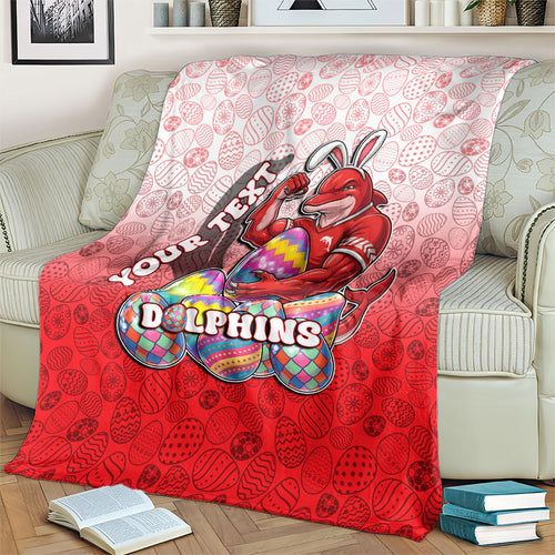 Personalized Dolphins Blanket Easter Mascot - Colorful Eggs Cartoon Style