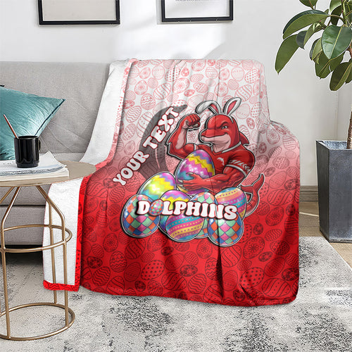 Personalized Dolphins Blanket Easter Mascot - Colorful Eggs Cartoon Style