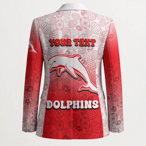 Personalized Dolphins Blazer Easter Mascot - Colorful Eggs Cartoon Style