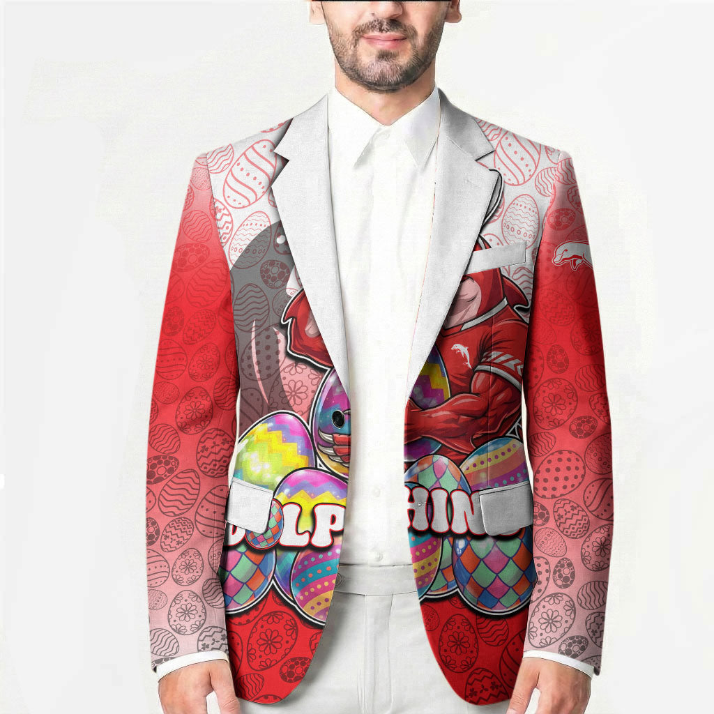 Personalized Dolphins Blazer Easter Mascot - Colorful Eggs Cartoon Style