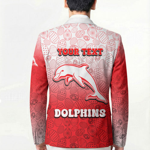 Personalized Dolphins Blazer Easter Mascot - Colorful Eggs Cartoon Style