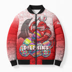 Personalized Dolphins Bomber Puffer Jacket Easter Mascot - Colorful Eggs Cartoon Style