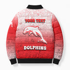 Personalized Dolphins Bomber Puffer Jacket Easter Mascot - Colorful Eggs Cartoon Style