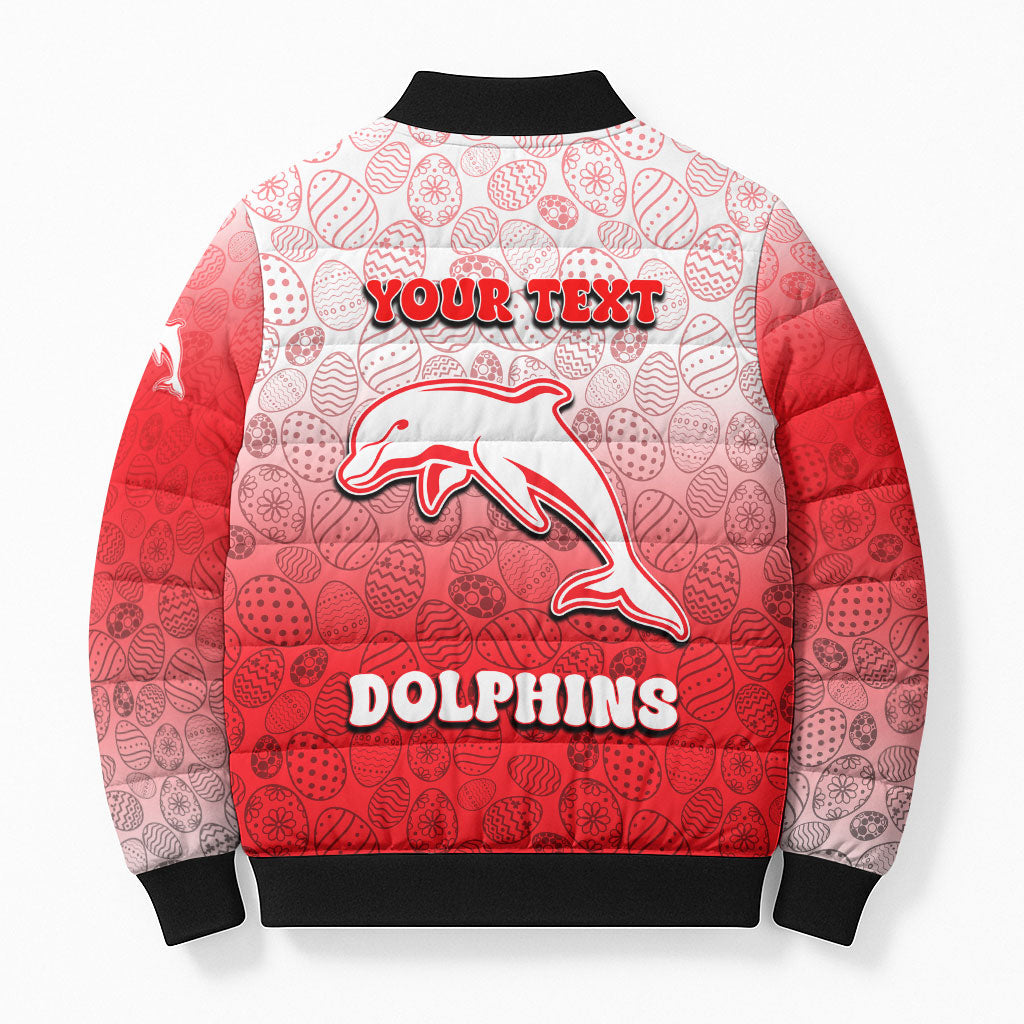 Personalized Dolphins Bomber Puffer Jacket Easter Mascot - Colorful Eggs Cartoon Style