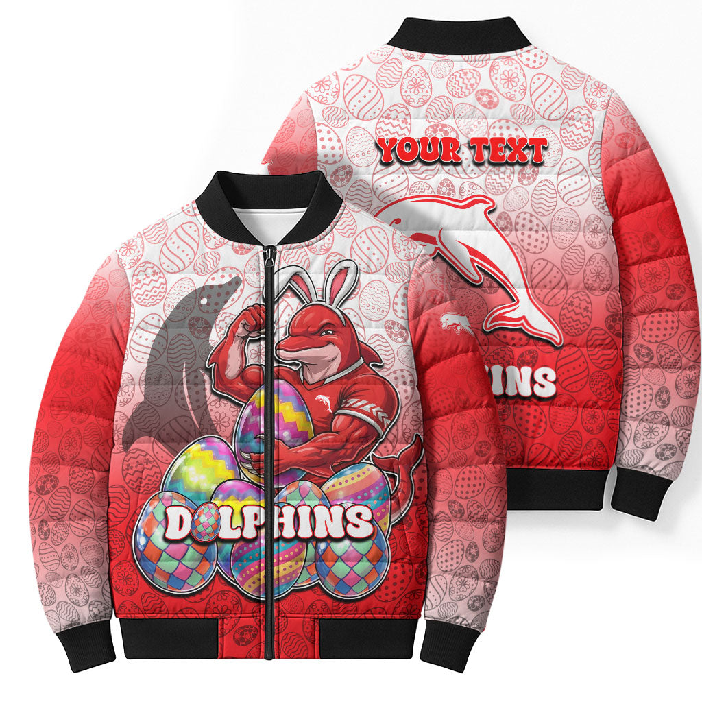 Personalized Dolphins Bomber Puffer Jacket Easter Mascot - Colorful Eggs Cartoon Style