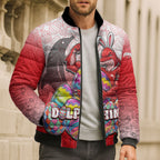 Personalized Dolphins Bomber Puffer Jacket Easter Mascot - Colorful Eggs Cartoon Style
