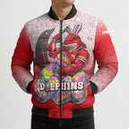 Personalized Dolphins Bomber Puffer Jacket Easter Mascot - Colorful Eggs Cartoon Style