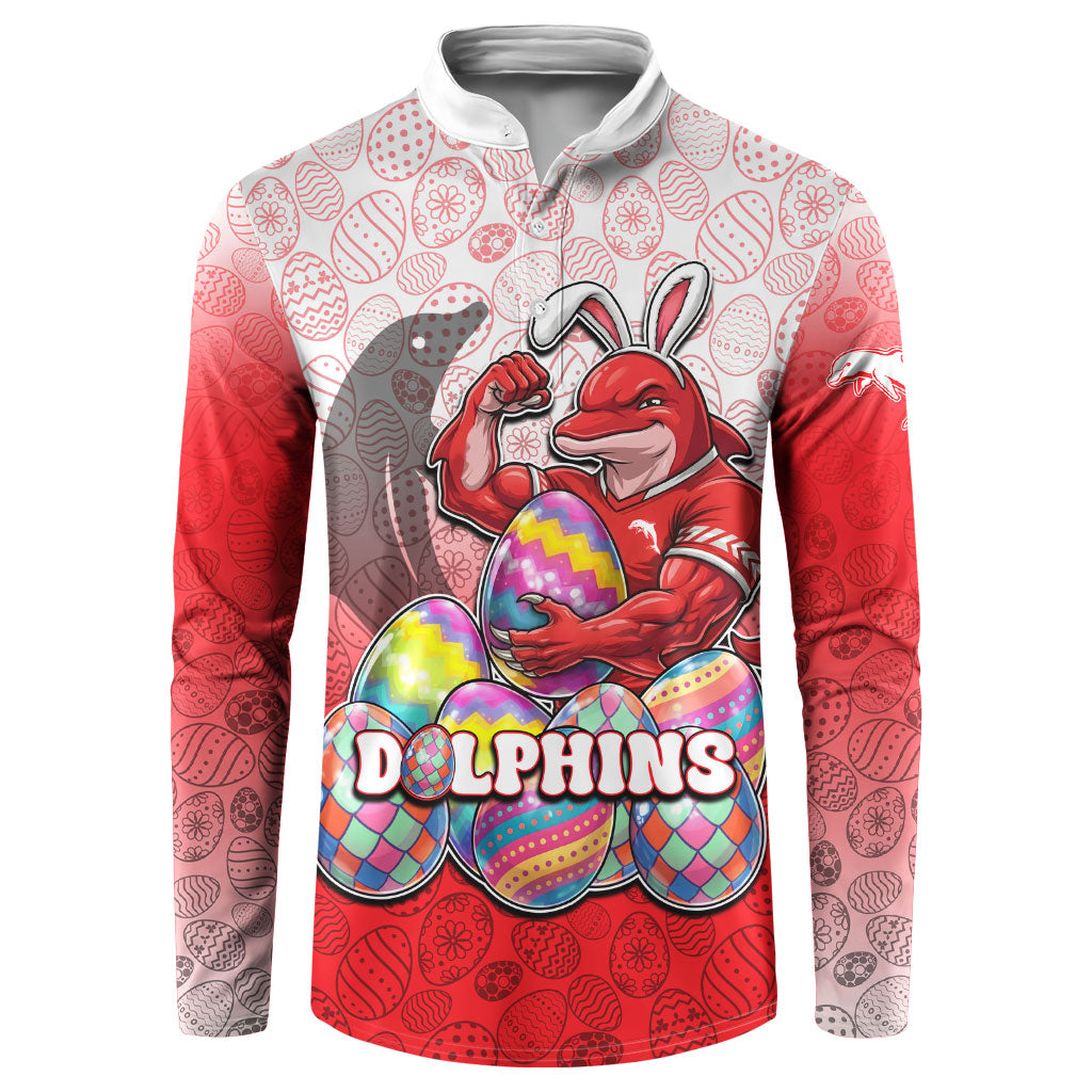Personalized Dolphins Button Sweatshirt Easter Mascot - Colorful Eggs Cartoon Style