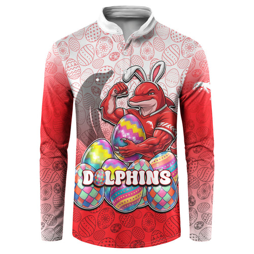 Personalized Dolphins Button Sweatshirt Easter Mascot - Colorful Eggs Cartoon Style