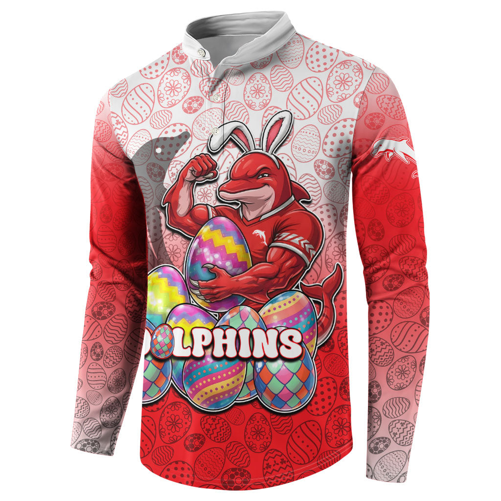 Personalized Dolphins Button Sweatshirt Easter Mascot - Colorful Eggs Cartoon Style
