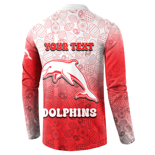 Personalized Dolphins Button Sweatshirt Easter Mascot - Colorful Eggs Cartoon Style