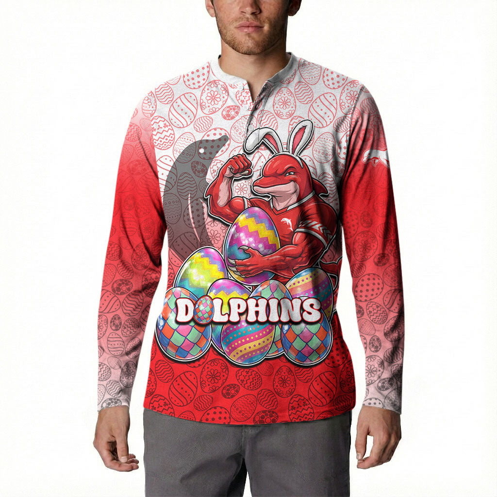 Personalized Dolphins Button Sweatshirt Easter Mascot - Colorful Eggs Cartoon Style