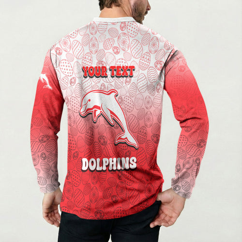 Personalized Dolphins Button Sweatshirt Easter Mascot - Colorful Eggs Cartoon Style