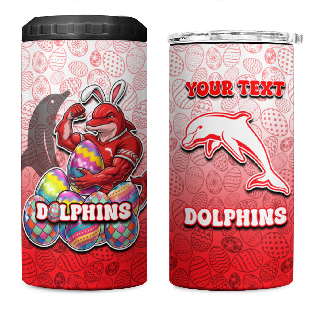 Personalized Dolphins 4 in 1 Can Cooler Tumbler Easter Mascot - Colorful Eggs Cartoon Style