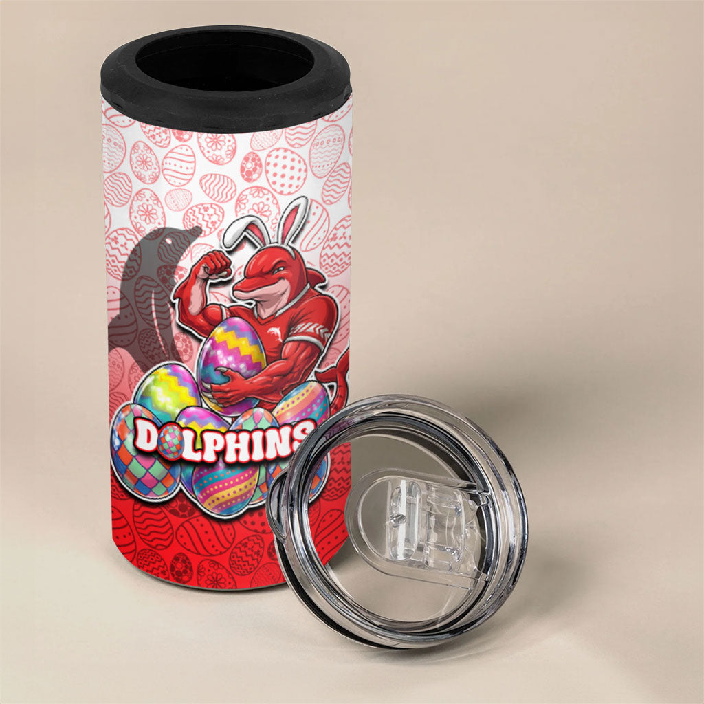 Personalized Dolphins 4 in 1 Can Cooler Tumbler Easter Mascot - Colorful Eggs Cartoon Style