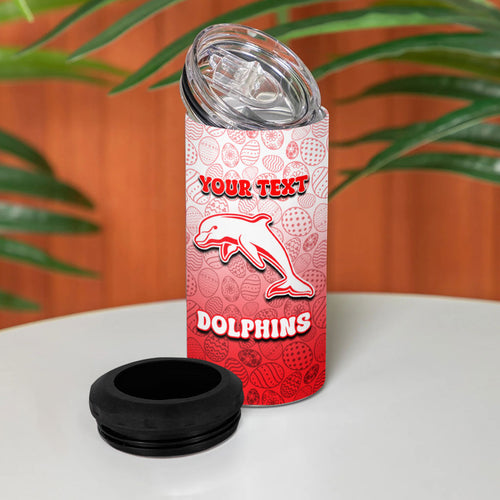 Personalized Dolphins 4 in 1 Can Cooler Tumbler Easter Mascot - Colorful Eggs Cartoon Style