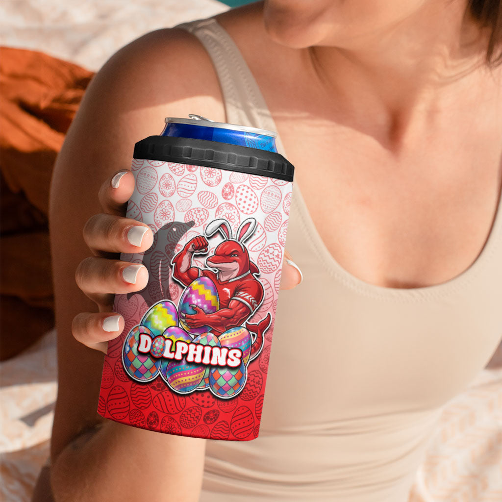 Personalized Dolphins 4 in 1 Can Cooler Tumbler Easter Mascot - Colorful Eggs Cartoon Style