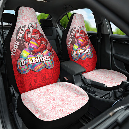 Personalized Dolphins Car Seat Cover Easter Mascot - Colorful Eggs Cartoon Style