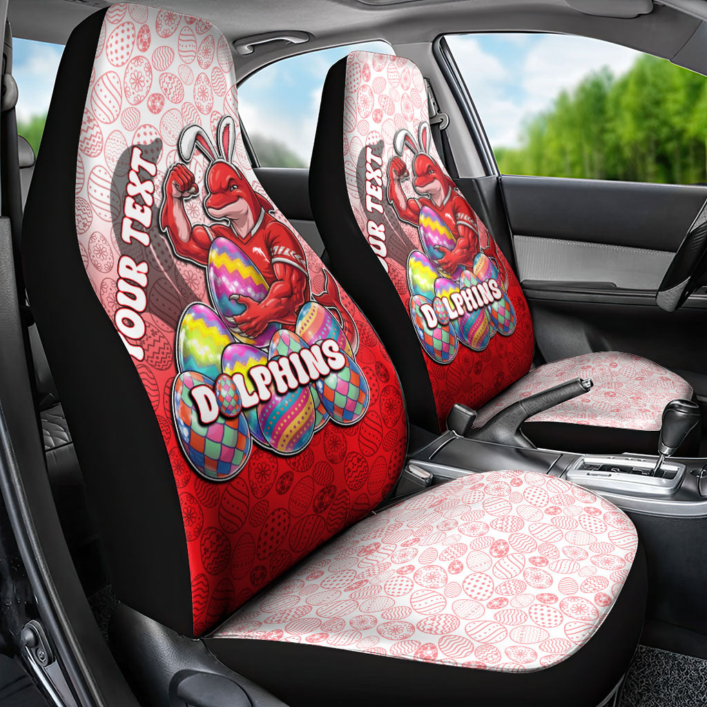Personalized Dolphins Car Seat Cover Easter Mascot - Colorful Eggs Cartoon Style