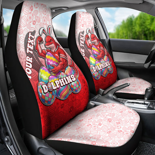 Personalized Dolphins Car Seat Cover Easter Mascot - Colorful Eggs Cartoon Style