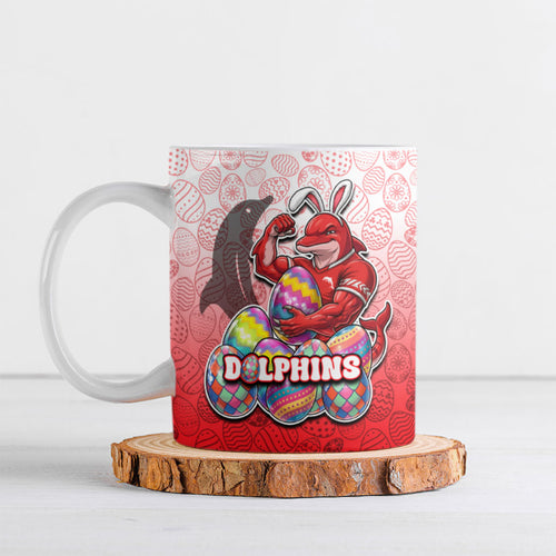 Personalized Dolphins Ceramic Mug Easter Mascot - Colorful Eggs Cartoon Style