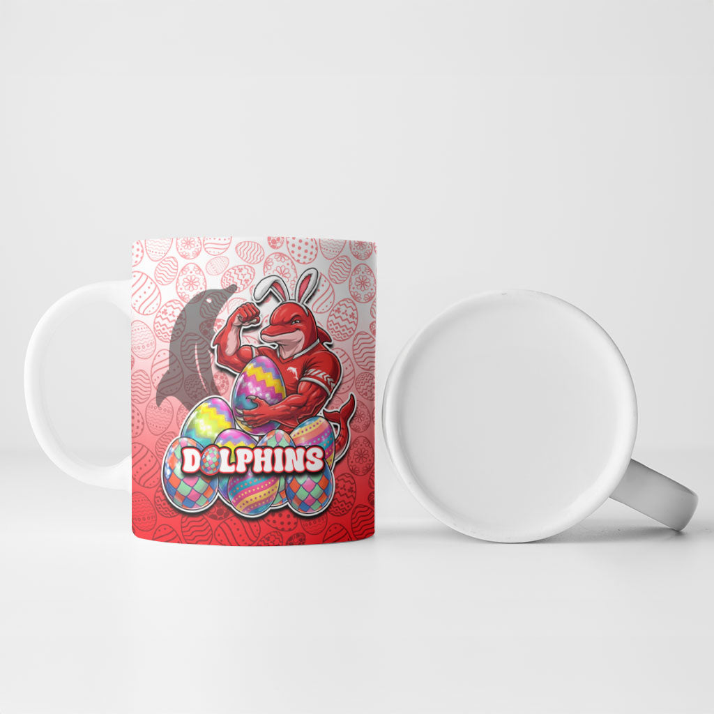Personalized Dolphins Ceramic Mug Easter Mascot - Colorful Eggs Cartoon Style
