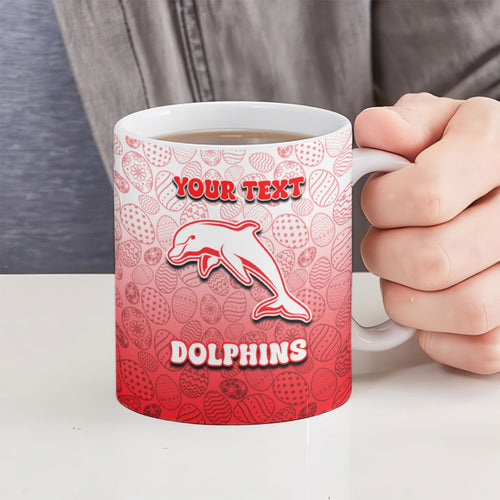Personalized Dolphins Ceramic Mug Easter Mascot - Colorful Eggs Cartoon Style