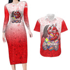 Personalized Dolphins Couples Matching Long Sleeve Bodycon Dress and Hawaiian Shirt Easter Mascot - Colorful Eggs Cartoon Style