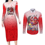 Personalized Dolphins Couples Matching Long Sleeve Bodycon Dress and Long Sleeve Button Shirt Easter Mascot - Colorful Eggs Cartoon Style