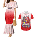 Personalized Dolphins Couples Matching Mermaid Dress and Hawaiian Shirt Easter Mascot - Colorful Eggs Cartoon Style