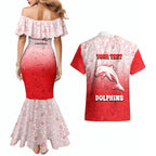Personalized Dolphins Couples Matching Mermaid Dress and Hawaiian Shirt Easter Mascot - Colorful Eggs Cartoon Style