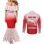 Personalized Dolphins Couples Matching Mermaid Dress and Long Sleeve Button Shirt Easter Mascot - Colorful Eggs Cartoon Style