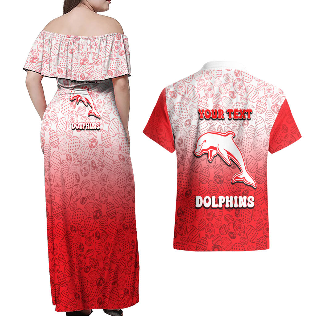 Personalized Dolphins Couples Matching Off Shoulder Maxi Dress and Hawaiian Shirt Easter Mascot - Colorful Eggs Cartoon Style