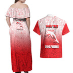 Personalized Dolphins Couples Matching Off Shoulder Maxi Dress and Hawaiian Shirt Easter Mascot - Colorful Eggs Cartoon Style