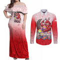 Personalized Dolphins Couples Matching Off Shoulder Maxi Dress and Long Sleeve Button Shirt Easter Mascot - Colorful Eggs Cartoon Style