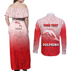 Personalized Dolphins Couples Matching Off Shoulder Maxi Dress and Long Sleeve Button Shirt Easter Mascot - Colorful Eggs Cartoon Style