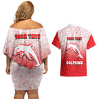 Personalized Dolphins Couples Matching Off Shoulder Short Dress and Hawaiian Shirt Easter Mascot - Colorful Eggs Cartoon Style