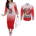 Personalized Dolphins Couples Matching Off The Shoulder Long Sleeve Dress and Long Sleeve Button Shirt Easter Mascot - Colorful Eggs Cartoon Style