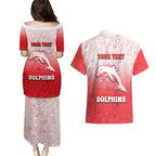 Personalized Dolphins Couples Matching Puletasi and Hawaiian Shirt Easter Mascot - Colorful Eggs Cartoon Style