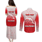 Personalized Dolphins Couples Matching Puletasi and Long Sleeve Button Shirt Easter Mascot - Colorful Eggs Cartoon Style