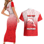 Personalized Dolphins Couples Matching Short Sleeve Bodycon Dress and Hawaiian Shirt Easter Mascot - Colorful Eggs Cartoon Style