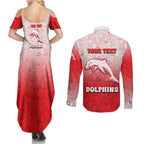 Personalized Dolphins Couples Matching Summer Maxi Dress and Long Sleeve Button Shirt Easter Mascot - Colorful Eggs Cartoon Style