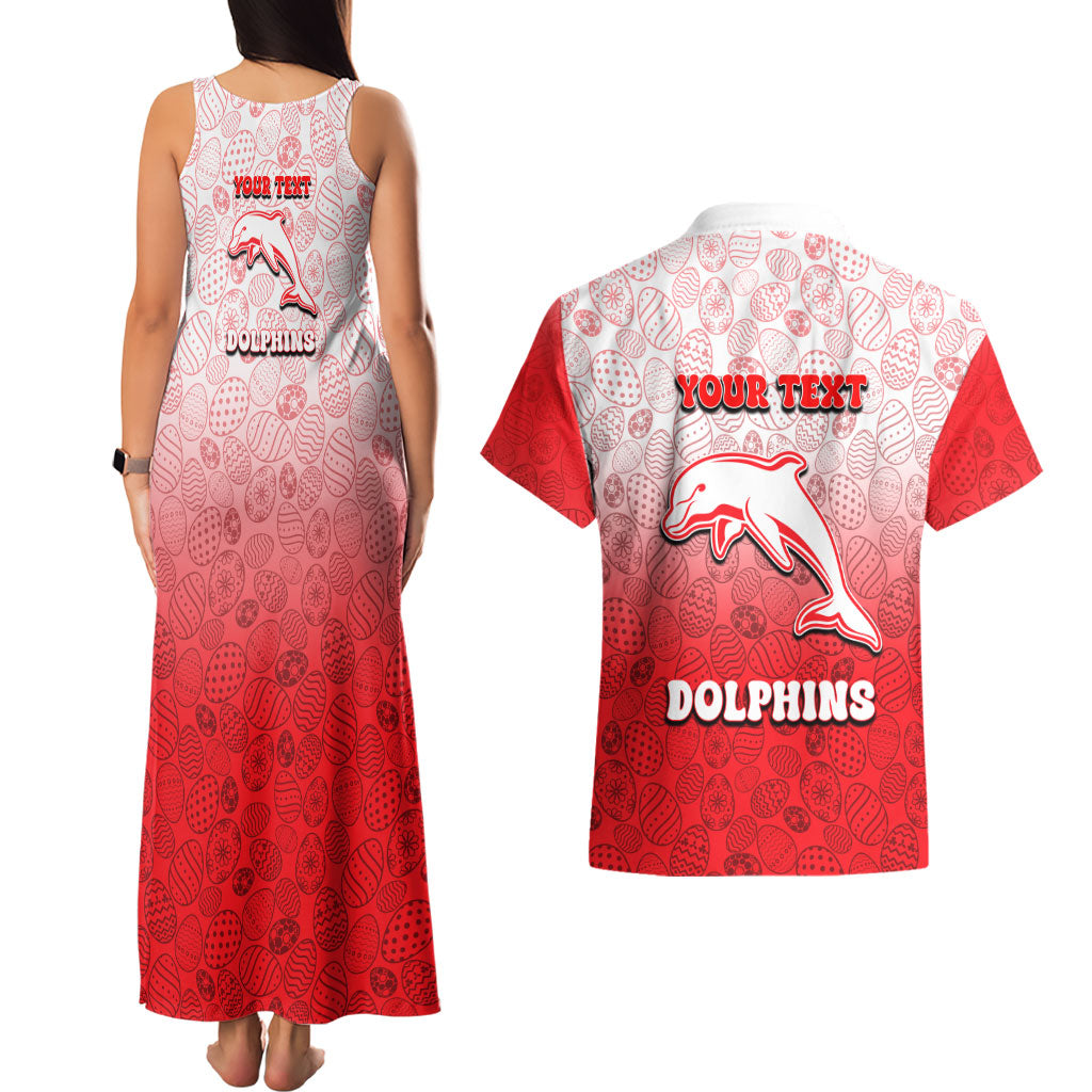 Personalized Dolphins Couples Matching Tank Maxi Dress and Hawaiian Shirt Easter Mascot - Colorful Eggs Cartoon Style