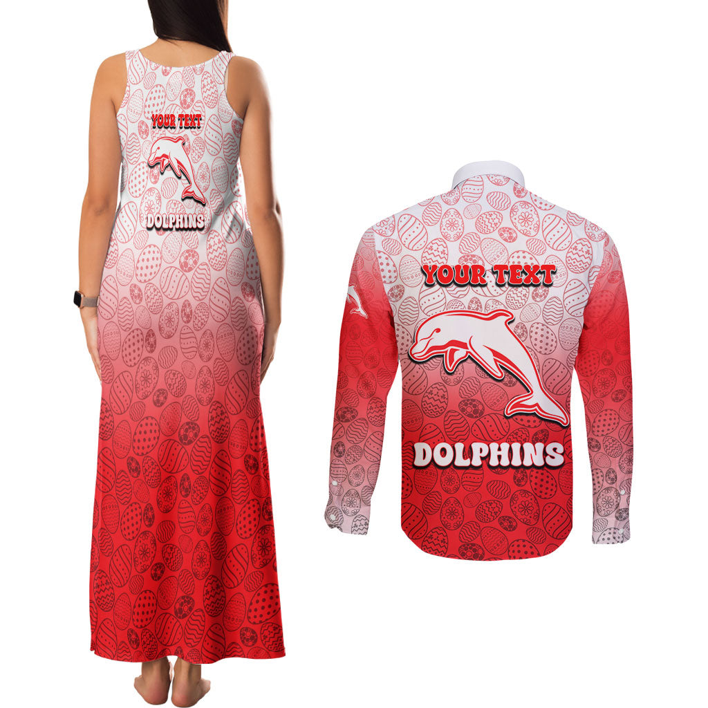 Personalized Dolphins Couples Matching Tank Maxi Dress and Long Sleeve Button Shirt Easter Mascot - Colorful Eggs Cartoon Style