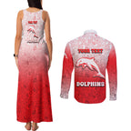 Personalized Dolphins Couples Matching Tank Maxi Dress and Long Sleeve Button Shirt Easter Mascot - Colorful Eggs Cartoon Style