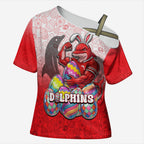 Personalized Dolphins Cross Shoulder Shirt Easter Mascot - Colorful Eggs Cartoon Style