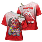 Personalized Dolphins Cross Shoulder Shirt Easter Mascot - Colorful Eggs Cartoon Style
