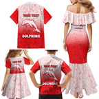Personalized Dolphins Family Matching Mermaid Dress and Hawaiian Shirt Easter Mascot - Colorful Eggs Cartoon Style